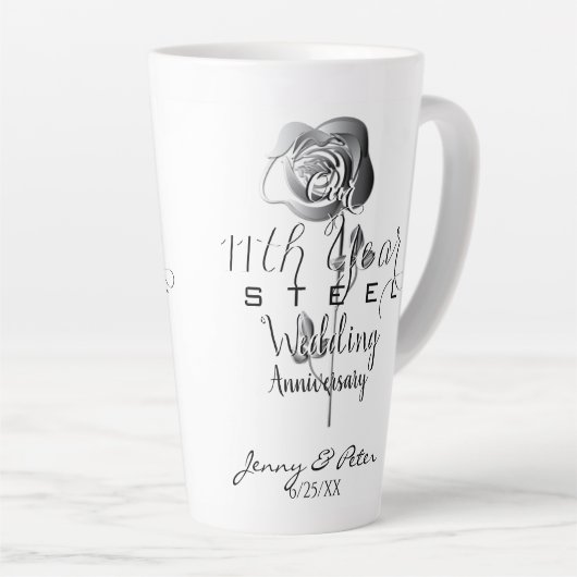 11th Steel Wedding Anniversary Silvery Rose  Milchtasse (Rechte Ecke)