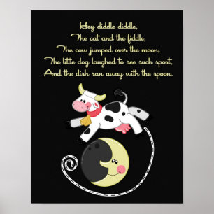 11x14 Hey Diddle Diddle Rhyme Kinder Raum Wand Kun Poster