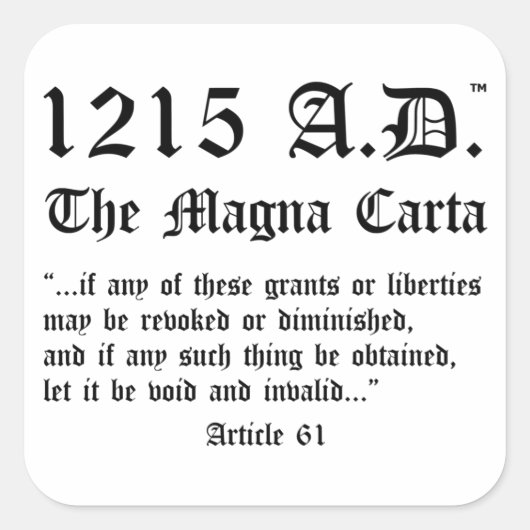 1215 A.D.™ Magna Carta Artikel 61 Aufkleber (Vorderseite)