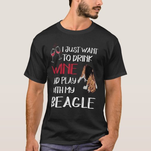 123 Wein trinken und mit meinem Beagle spielen T-Shirt (Vorderseite)