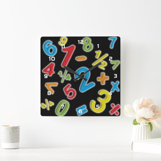 123 Zahlen Math Quadratische Wanduhr (Zuhause)