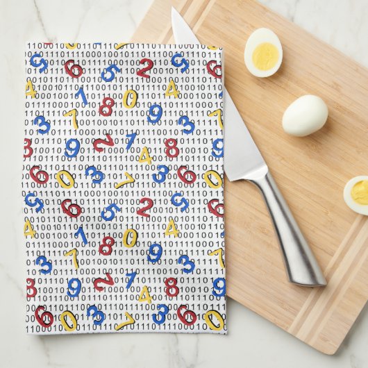 123 Zahlen Rot-Gelb-Blau Schwarz-weiß-Binär Geschirrtuch (Viertel Falte)