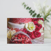 1242-Hochzeitstorte, Bouquet und Rings Dankeskarte (Stehend Vorderseite)
