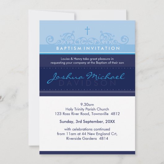 125 suzi CUSTOM BAPTISM INVITE elegante Marine bla Einladung (Vorderseite)