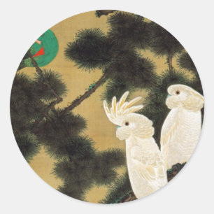 12. 老 松 鸚 図, 若 冲 Pine-tree & Parrot, Jakuchū Runder Aufkleber