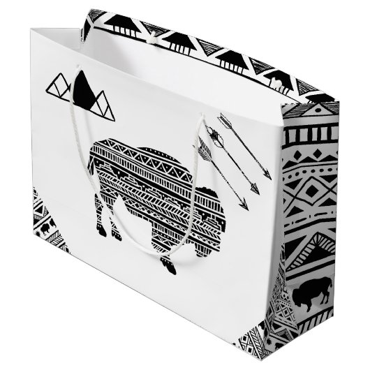 12.5lx4wx9h Große Geschenktasche Boho Buffalo Trib Große Geschenktüte (Rückseite Schrägansicht)