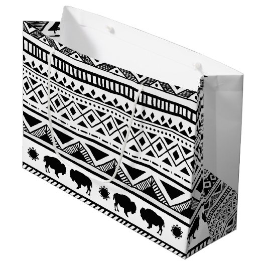 12.5lx4wx9h Große Geschenktasche Boho Buffalo Trib Große Geschenktüte (Vorderseite Schrägansicht)