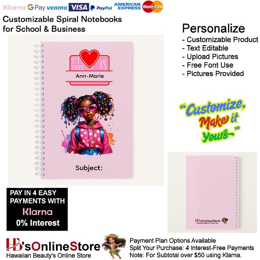 12 African American Girl Writing Supplies Students Notizblock