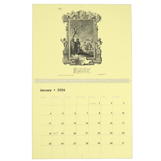 12 Baroque Rococo ca. 1766 Calendar Prints Kalender (Jan 2026)