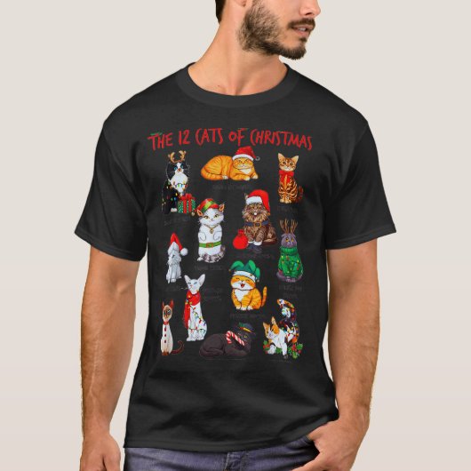 12 Cats Of Christmas Funny Holiday Xmas Cat Lover  T-Shirt (Vorderseite)