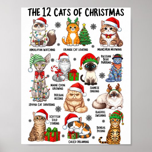 12 Cats Of Christmas Funny Xmas Cat Lover Holiday  Poster (Vorne)