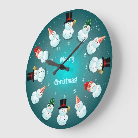 12 Coole Schneemänner feiern Weihnachten Große Wanduhr (Winkel)