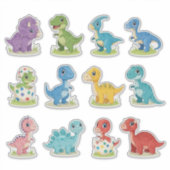 12 Cute Colorful Dino Vinyl Stickers Aufkleber (Vorderseite)