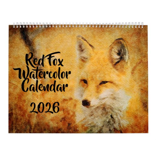 12 Cute Red Fox Watercolor Paintings Wildlife Art Kalender (Titelbild)
