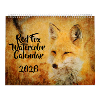 12 Cute Red Fox Watercolor Paintings Wildlife Art Kalender