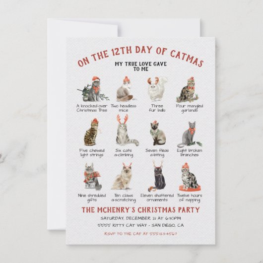 12 Day of Catmas Holiday Cat Christmas Party Invit Einladung (Vorderseite)