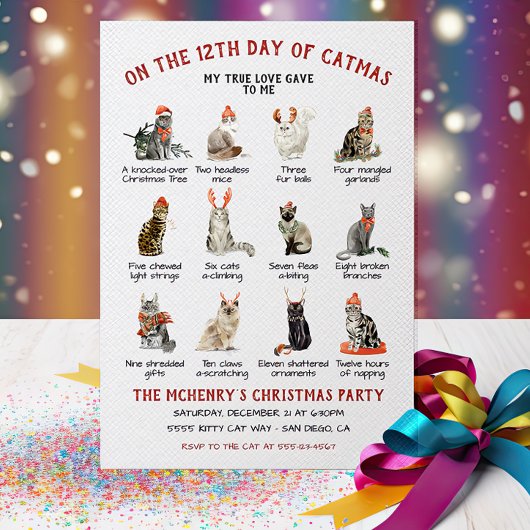 12 Day of Catmas Holiday Cat Christmas Party Invit Einladung