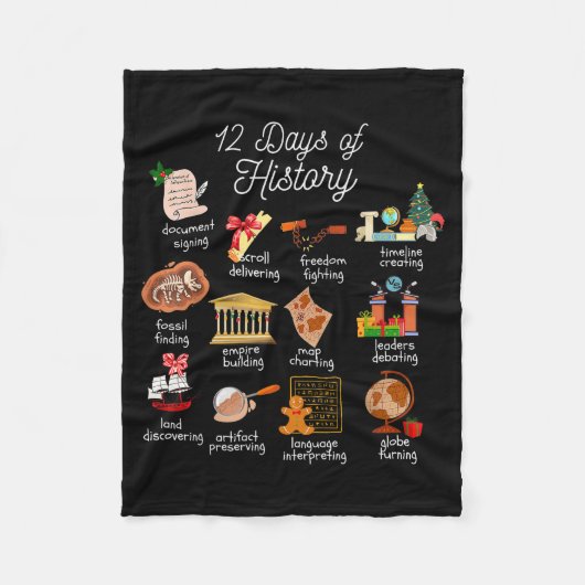 12 Day Of History Teacher Christmas Social Studies Fleecedecke (Vorderseite)