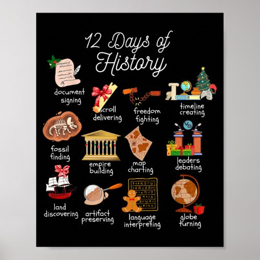 12 Day Of History Teacher Christmas Social Studies Poster (Vorne)