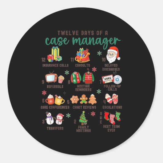 12 Days Nurse Case Management Christmas Case Manag Runder Aufkleber (Vorderseite)