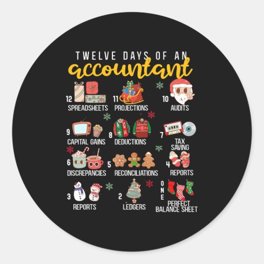 12 Days Of An Accountant, Xmas Party, Funny Accoun Runder Aufkleber (Vorderseite)