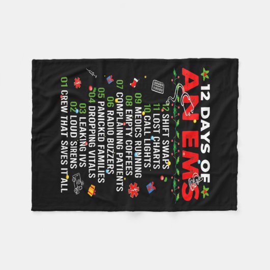 12 Days Of An Ems Emt Icu Nurse Christmas Xmas Fun Fleecedecke (Vorderseite (Horizontal))