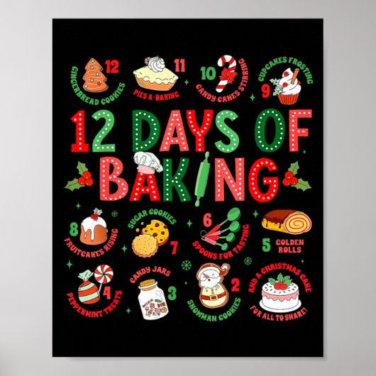 12 Days Of Baking Baker Christmas Cook Chef Baking Poster (Vorne)