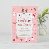 12 Days of Christmas Cute Retro Midcentury Pink Einladung (Stehend Vorderseite)