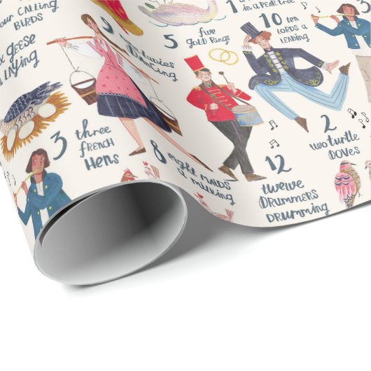 12 Days of Christmas ecru Geschenkpapier (Rolleneckpunkt)