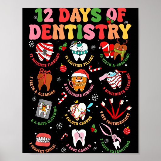 12 Days Of Dentistry Dentist Xmas Tooth Christmas Poster (Vorne)