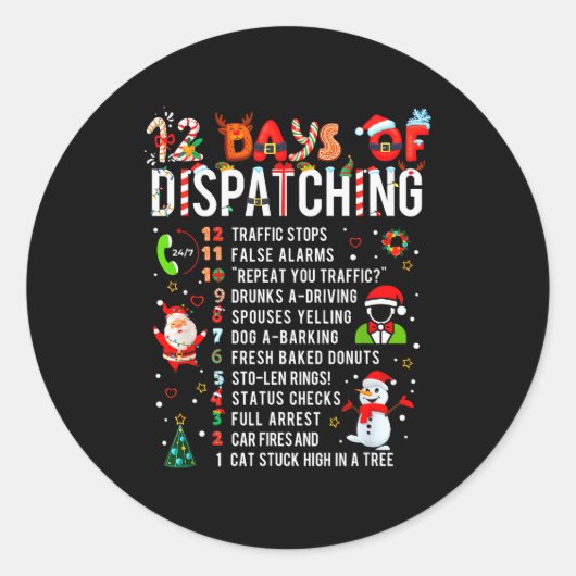 12 Days Of Dispatching Funny Christmas Dispatcher Runder Aufkleber (Vorderseite)