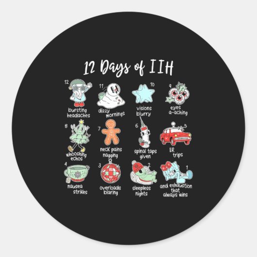 12 Days Of Iih Christmas Awareness Pseudotumor Cer Runder Aufkleber (Vorderseite)
