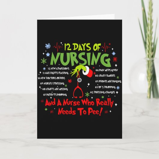12 Days Of Nursing Stethoscope Nurse Christmas Xma Karte (Vorderseite)