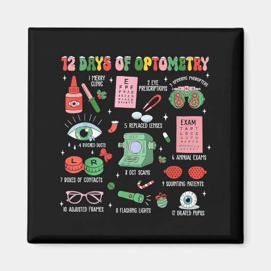 12 Days Of Optometry Christmas Eye Doctor Optometr Magnet (Vorne)