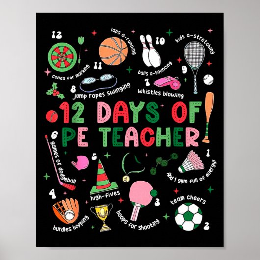12 Days Of Pe Teacher Physical Education Gym Coach Poster (Vorne)