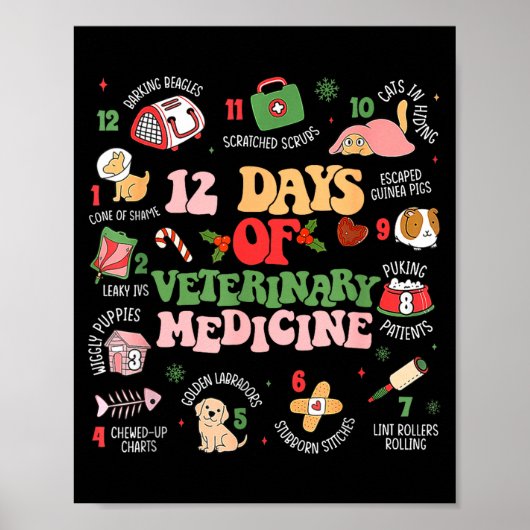 12 Days Of Veterinary Medicine Funny Christmas Vet Poster (Vorne)
