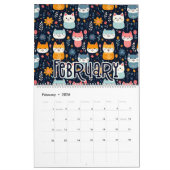 12 Designs für Niedliche Katzen - Nahtlose Muster Kalender (Feb 2026)
