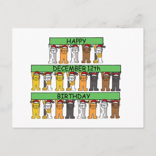 12. Dezember Geburtstag Cartoon Katzen Postkarte (Vorderseite)