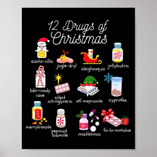 12 Drugs Of Christmas Pharmacist Technician Pharma Poster (Vorne)