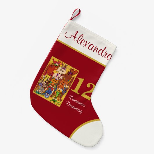 12 Drummer Drumming Niedliche Tiere Individuelle N Kleiner Weihnachtsstrumpf (Vorderansicht (hängend))