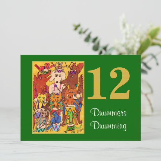 12 Drummer Drumming Niedliche Tiere Personalisiert (Stehend Vorderseite)