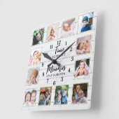 12 Erinnerungen der Fotokollage zitieren Weißholz Quadratische Wanduhr (Winkel)