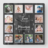 12 Erinnerungen zur Collage Time zitieren Schwarzw Quadratische Wanduhr (Vorderseite)