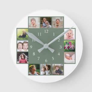 12 Familienfoto-Collage Erstellen Sie Ihre eigene  Runde Wanduhr