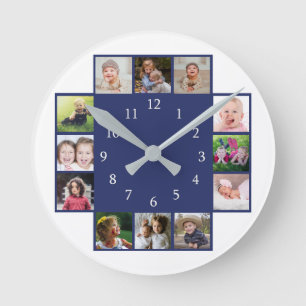 12 Familienfoto-Collage Erstellen Sie Ihre eigene Runde Wanduhr