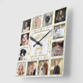 12 Familienfoto Collage White Gold Marmor Custom Quadratische Wanduhr (Winkel)