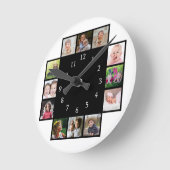 12 Familienfotocollage kreieren Ihr eigenes Schwar Runde Wanduhr (Winkel)