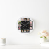 12 Familienfotocollage kreieren Ihr eigenes Schwar Runde Wanduhr (Zuhause)