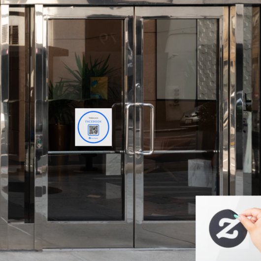 12" Folgen Sie uns auf Facebook QR Code Blue Fensteraufkleber (Büro Tür)
