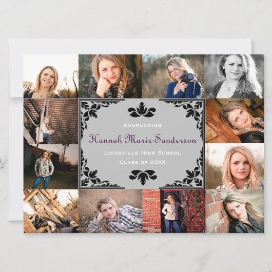 12 Foto Abschluss Collage-6x8 Grad Bekanntgabe Einladung (Vorderseite)